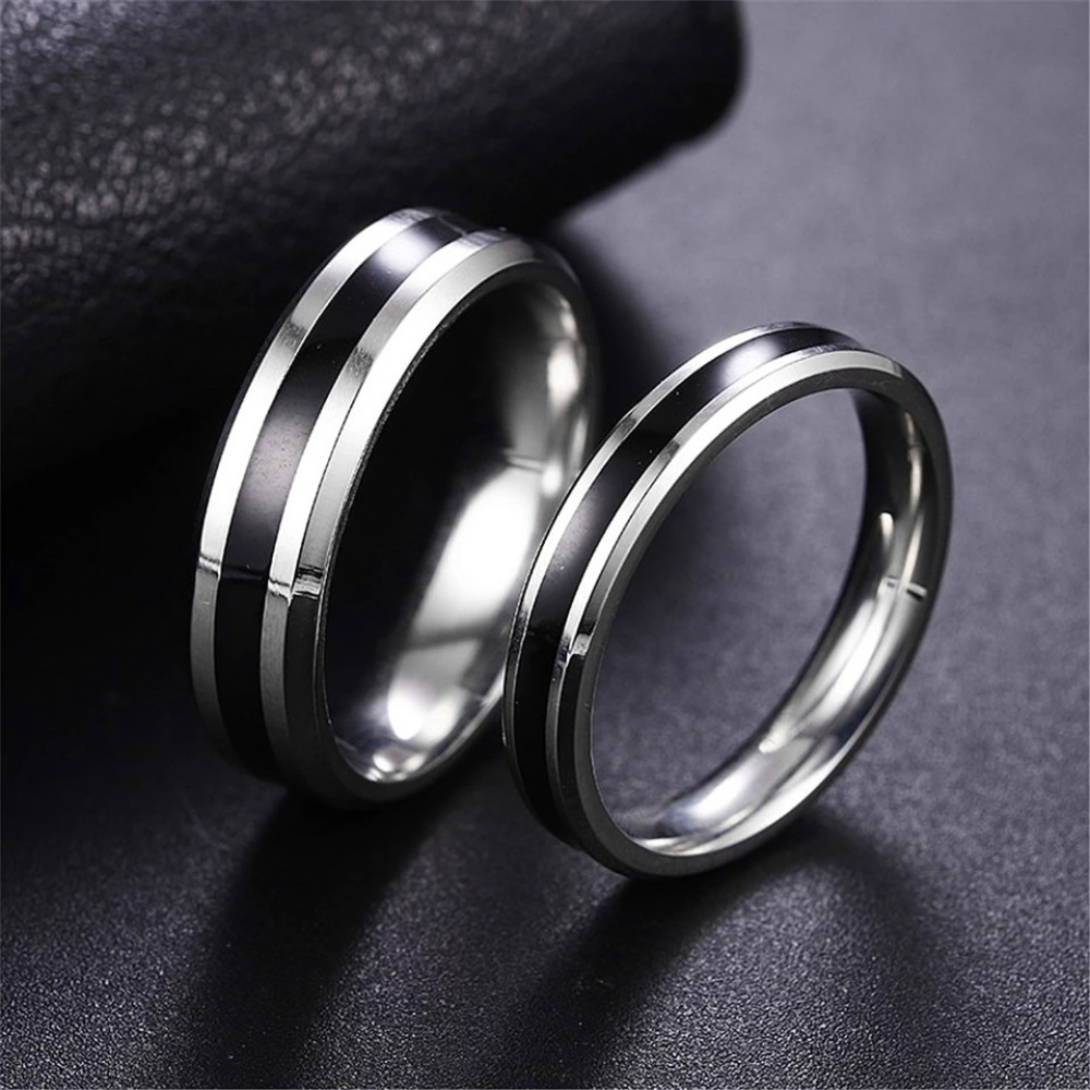 Black White Rose Gold Enamel Coated Ring Wedding Band